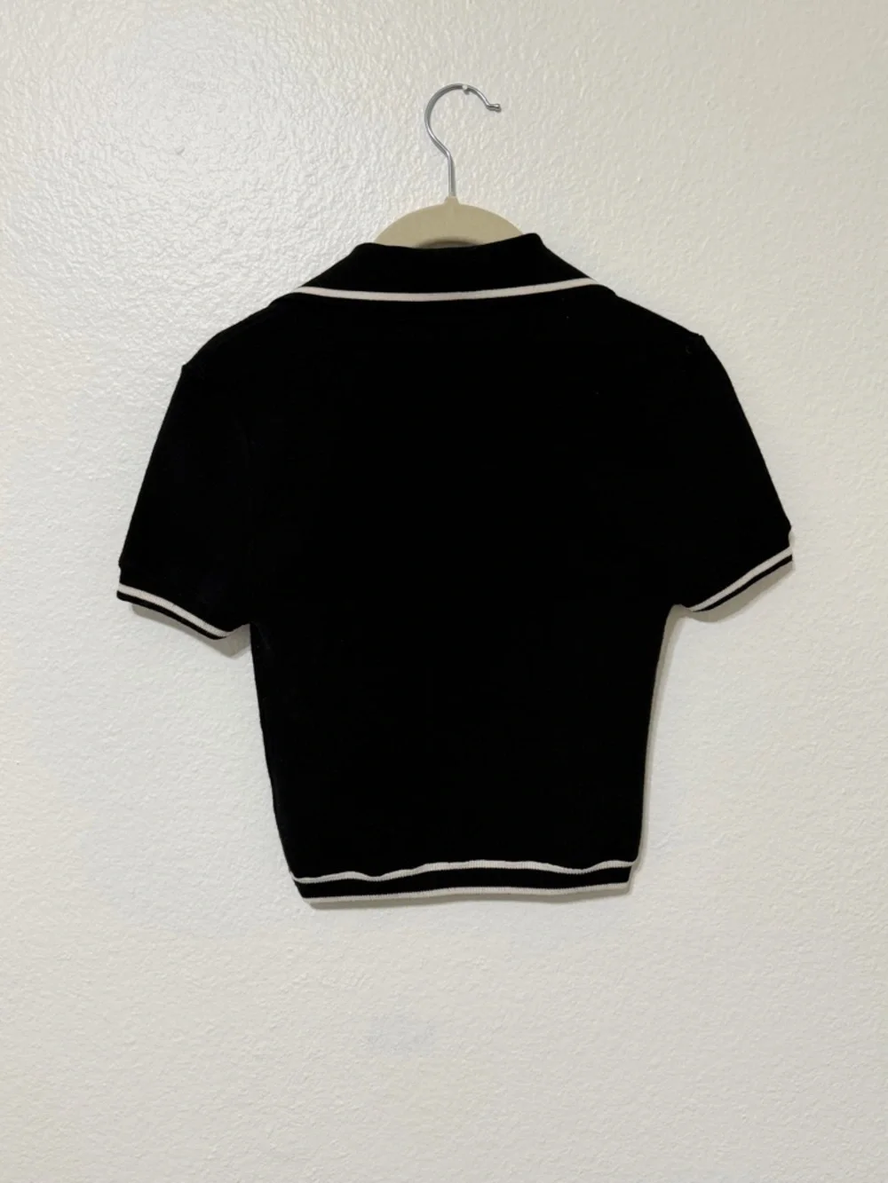 Alice + Olivia Peg Crop Wool Blend Polo Sweater Top Women’s XS Black Preppy